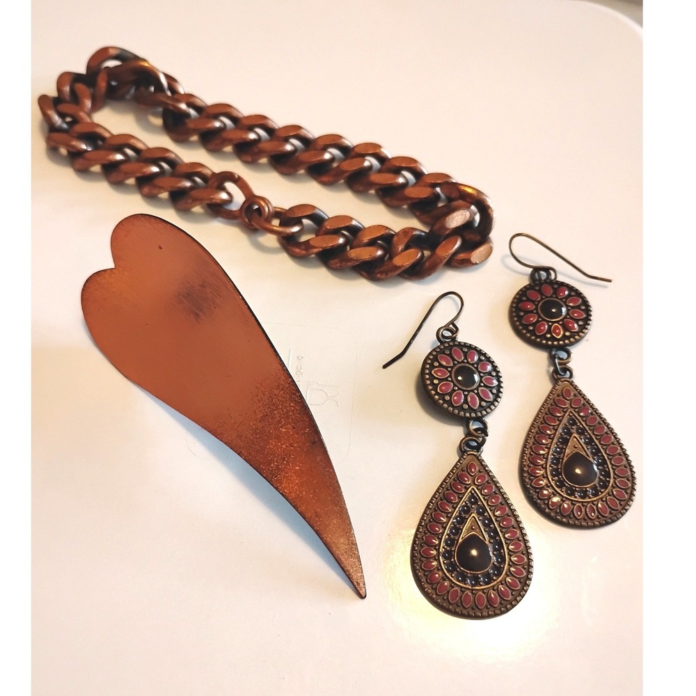 🏷️ Vintage Copper Set + Boho Earrings Bundle